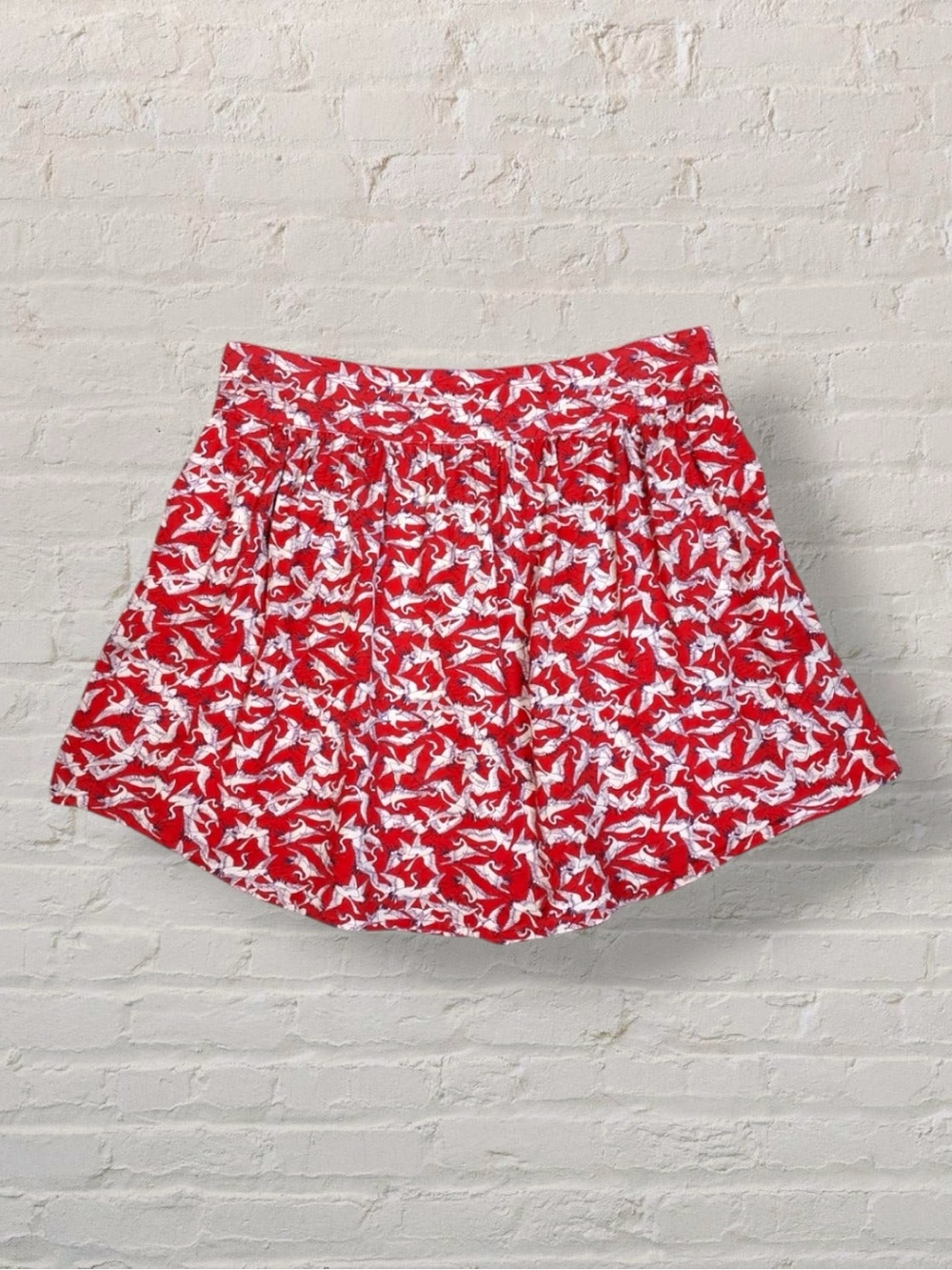Urban Outfitters Kimchi Blue Mini Skirt Red White Crane Bird Print Retro Mod M